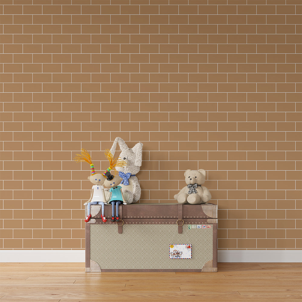 Playroom wall styled with a Kids-Mundo terracotta brick effect wall mural design