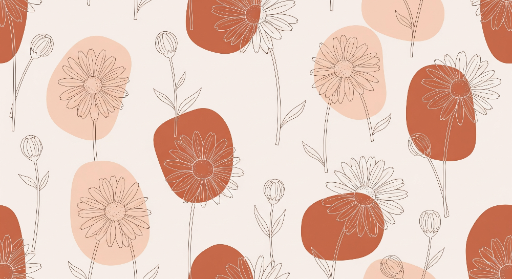 Terracotta Daisy Line Art Wall Mural