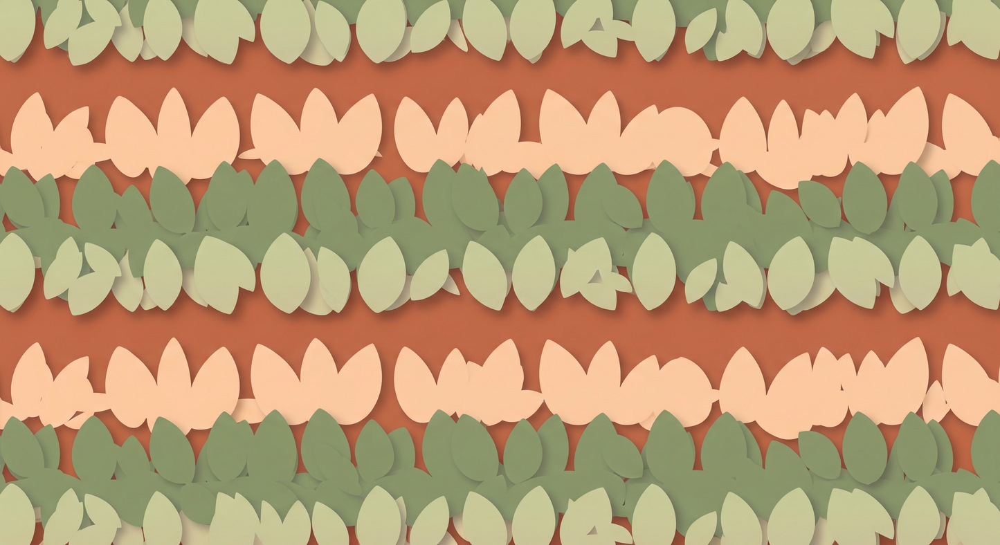 Flat artwork of the Kids-Mundo terracotta leaf stripe wall mural in cream and sage