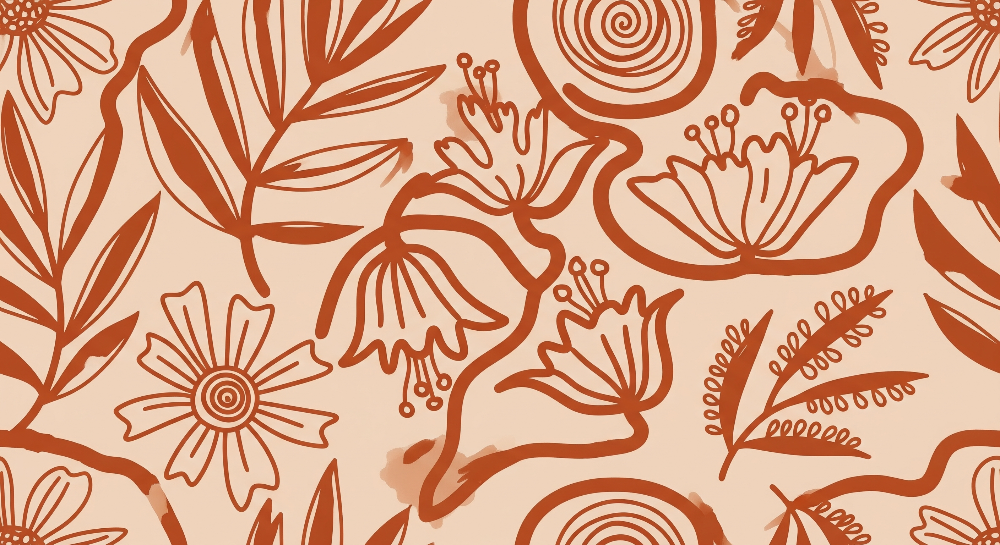 Kids-Mundo flat artwork preview of the terracotta botanical line art wall mural design