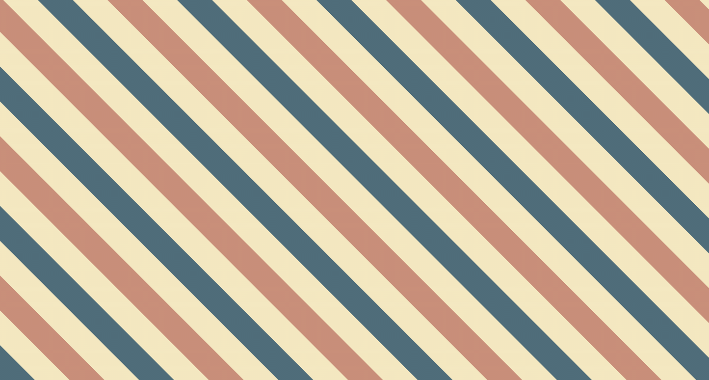 Kids-Mundo flat artwork of the terracotta, navy and cream diagonal stripe wall mural design.