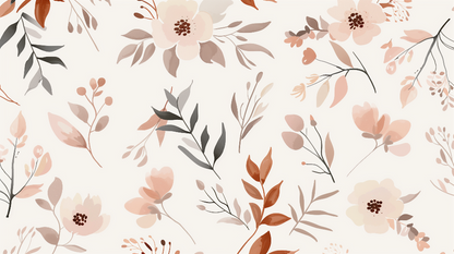 Flat artwork preview of the Kids-Mundo terracotta watercolour floral wall mural design.