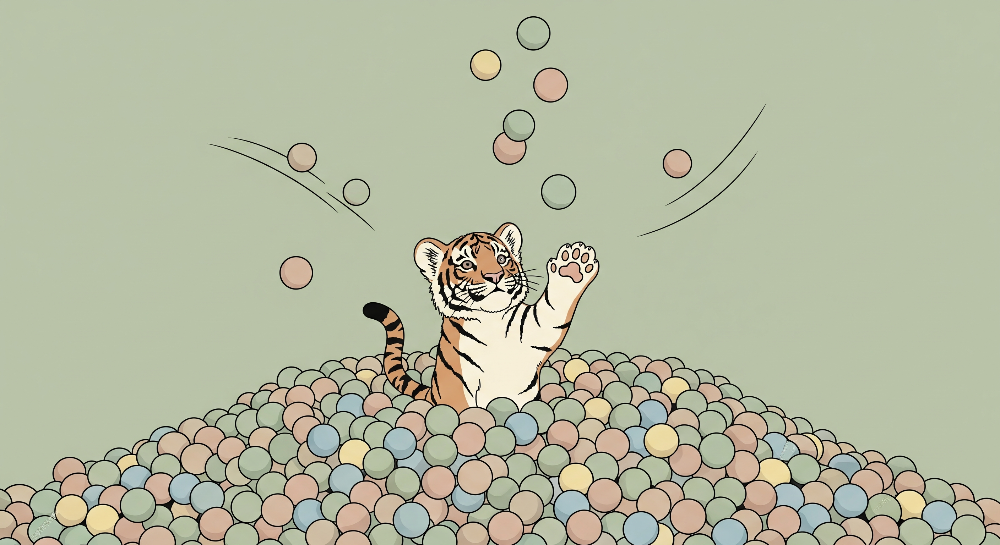 Playful Tiger in a Colourful Ball Pit Wall Mural