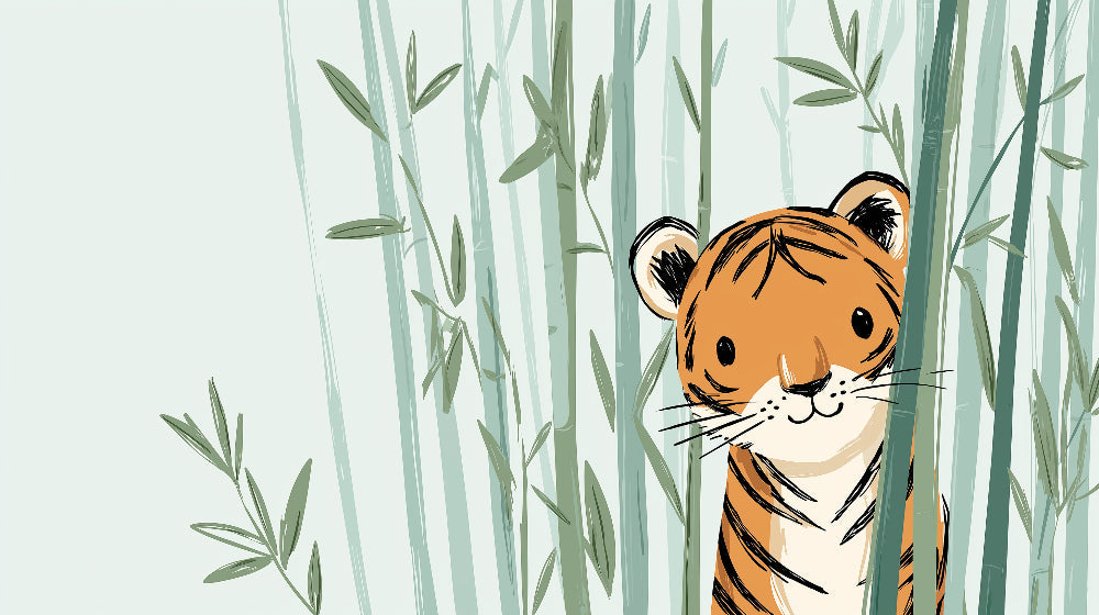 Tiger bamboo mural wallpaper design pattern showing cute safari animal by Kids-Mundo