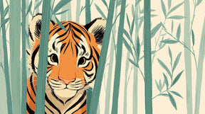 Detailed tiger hidden in bamboo forest mural wallpaper design pattern by Kids-Mundo