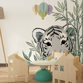 Jungle tiger cub wallpaper transforming children's playroom into wildlife sanctuary