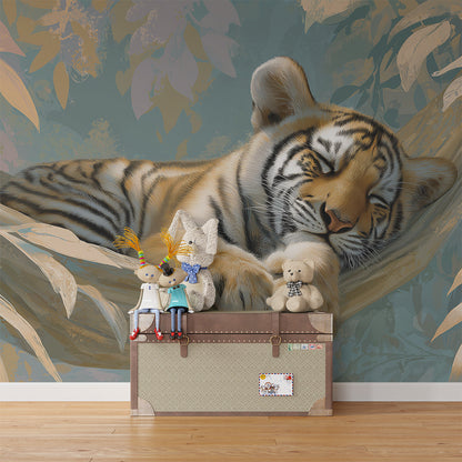Kids-Mundo tiger hammock mural bringing jungle warmth to a kids bedroom wall