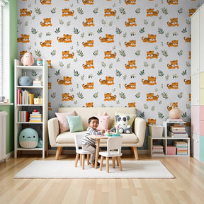 Tiger jungle mural wallpaper creating safari-themed nursery decor by Kids-Mundo