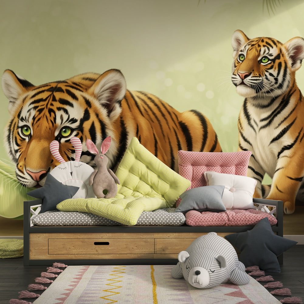 Majestic tiger mural wallpaper inspiring wild adventures in children's playroom setting