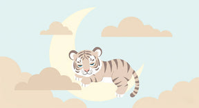 Detailed tiger moon mural wallpaper design pattern with pastel clouds by Kids-Mundo