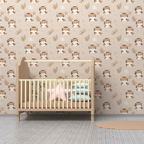 Soft colored tiger wallpaper transforming children's bedroom into peaceful jungle sanctuary
