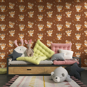 Enchanted tiger wallpaper transforming children's bedroom into woodland adventure space