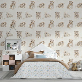 Adorable tiger wallpaper transforming children's bedroom into peaceful wildlife sanctuary