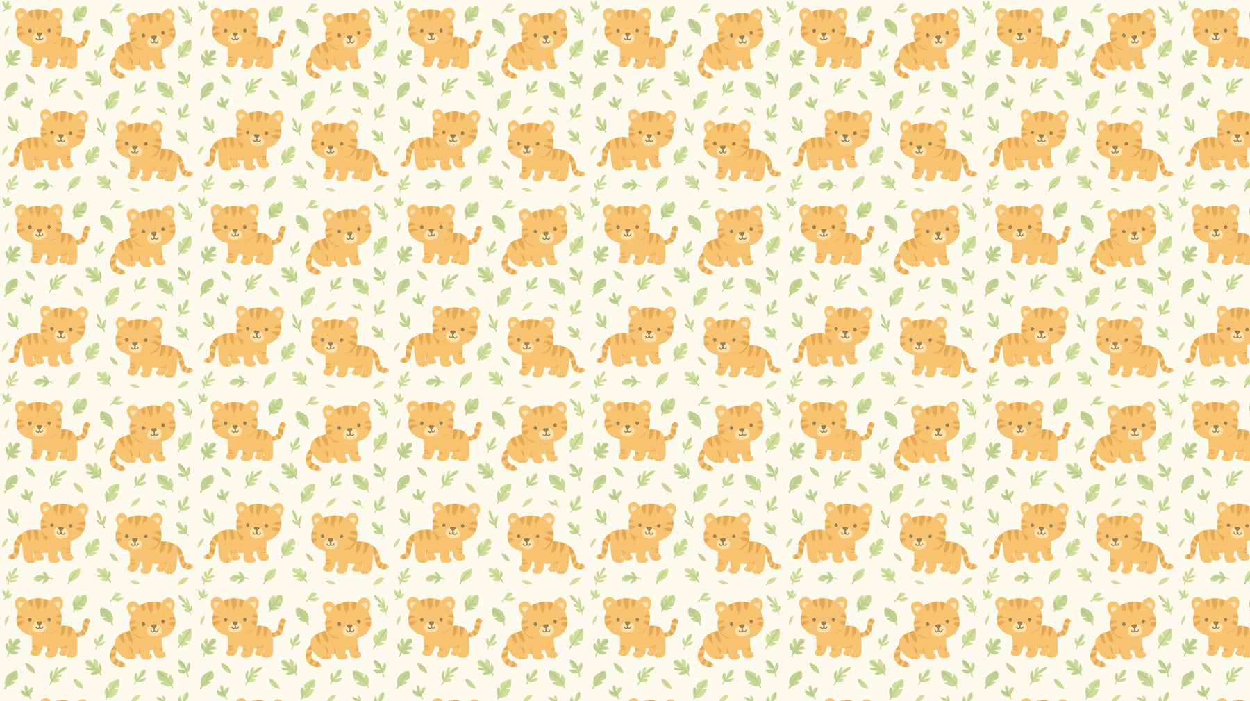 Detailed smiling tiger cubs mural wallpaper design pattern with botanical elements by Kids-Mundo