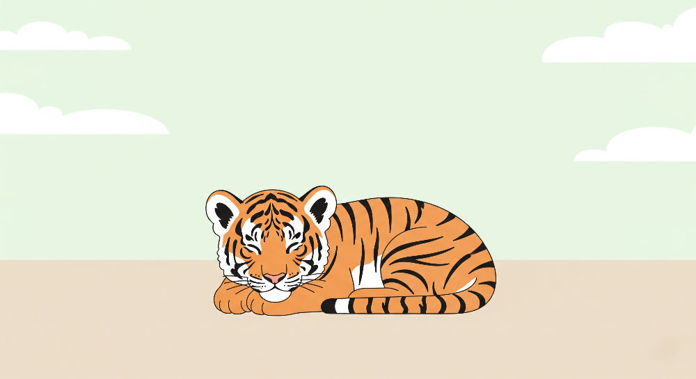 Detailed peaceful tiger mural wallpaper design pattern with soft clouds by Kids-Mundo