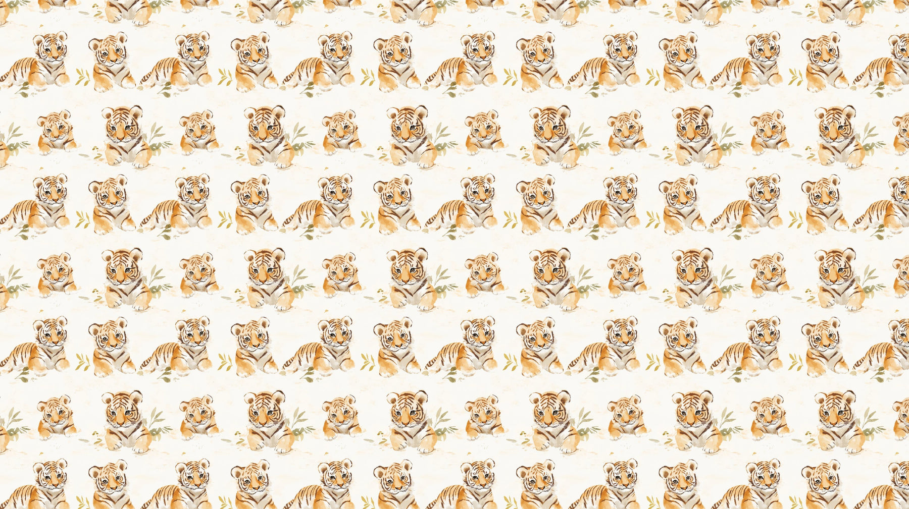 Detailed soft-toned tiger mural wallpaper design pattern with botanical elements by Kids-Mundo
