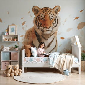 Majestic tiger mural wallpaper creating wild atmosphere in modern children's nursery by Kids-Mundo