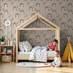 Tiger mural wallpaper creating gentle jungle atmosphere in modern kids nursery by Kids-Mundo