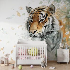 Jungle tiger mural wallpaper inspiring adventure and imagination in colorful kids playroom