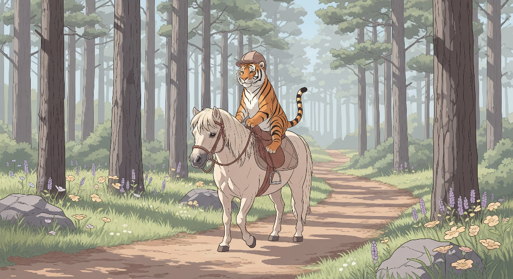 Tiger Riding a Pony Through an Enchanted Forest Wall Mural