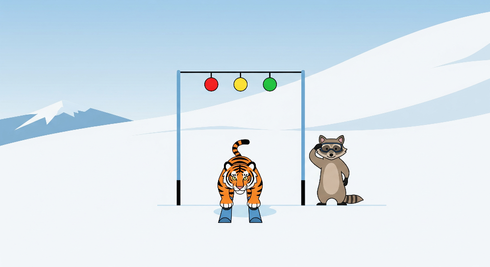 Flat artwork preview of the Kids-Mundo tiger and raccoon snow game wall mural design
