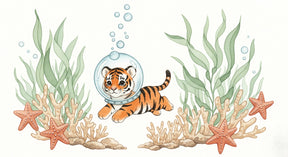 Detailed tiger submarine underwater adventure mural wallpaper design pattern by Kids-Mundo