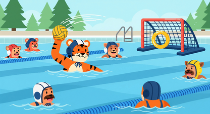 Flat artwork preview of the Kids-Mundo tiger water polo match wall mural design