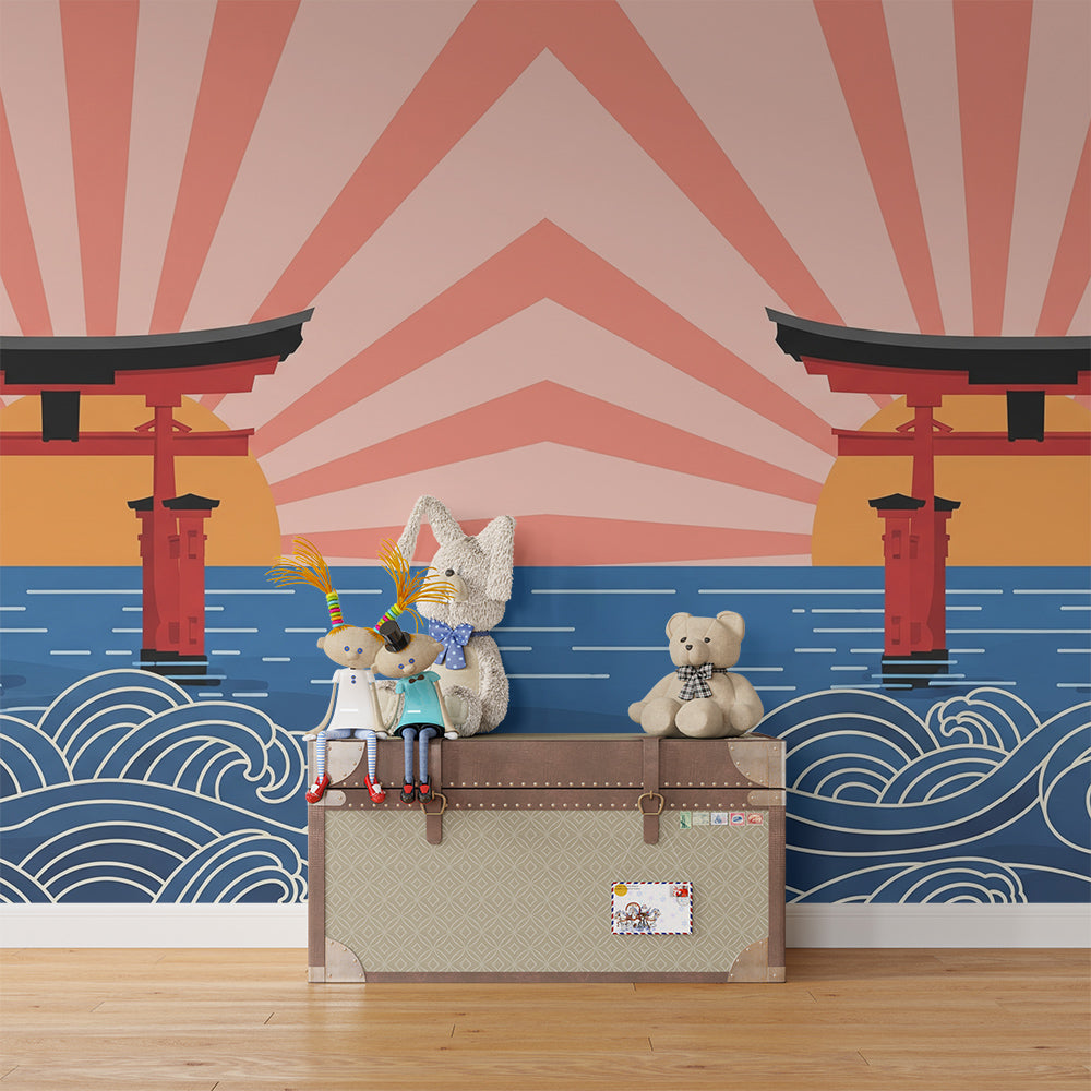 Kids-Mundo torii gate wall mural styled on a kids bedroom feature wall