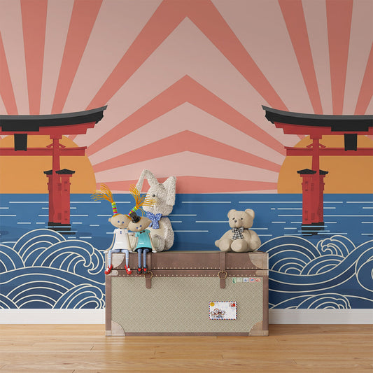 Kids-Mundo torii gate wall mural styled on a kids bedroom feature wall