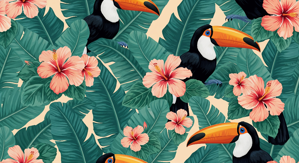 Toucans and Hibiscus Jungle Wall Mural