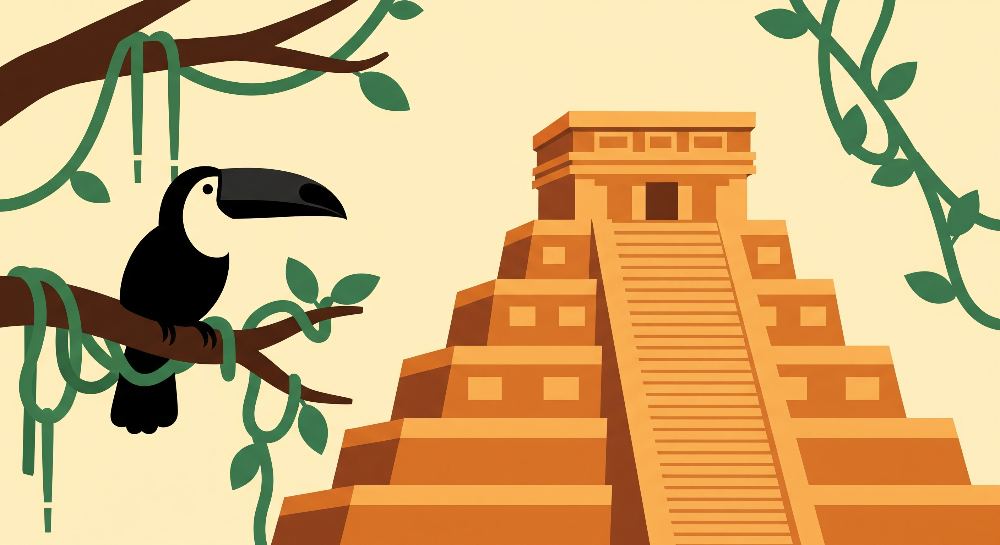 Toucan and Mayan Temple Wall Mural