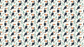 Detailed toucan mural wallpaper design pattern showing tropical birds on leafy branches by Kids-Mundo