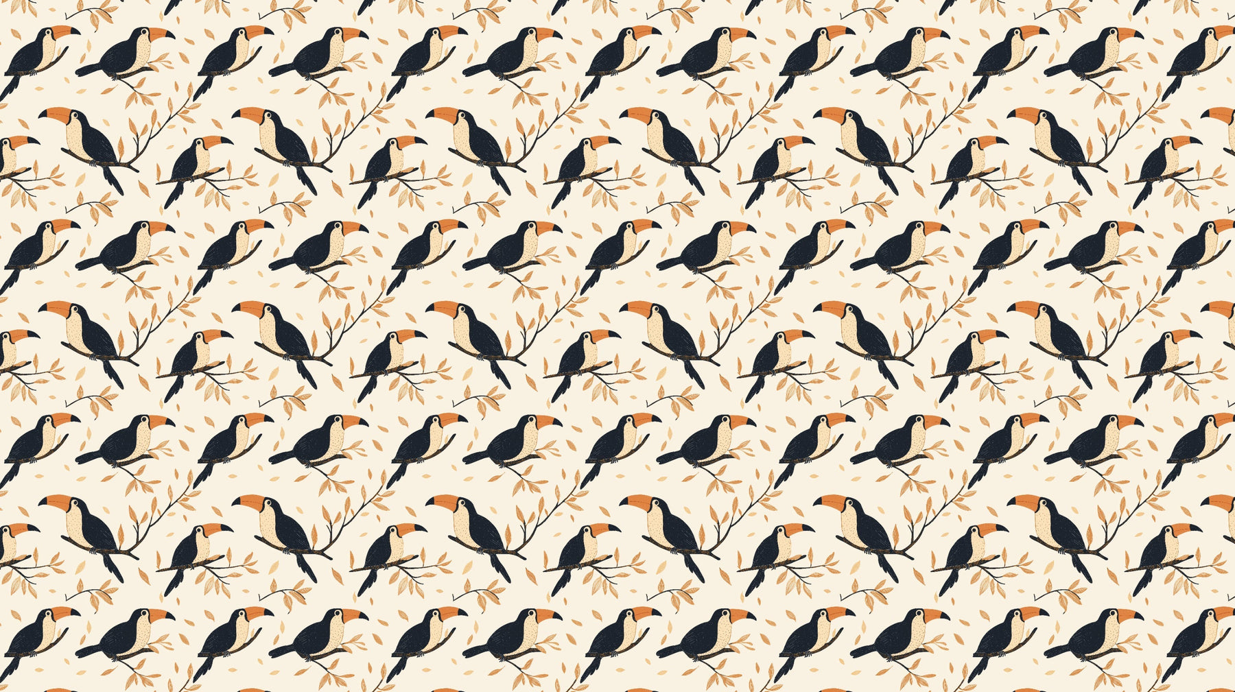 Detailed toucan and golden foliage mural wallpaper design pattern by Kids-Mundo
