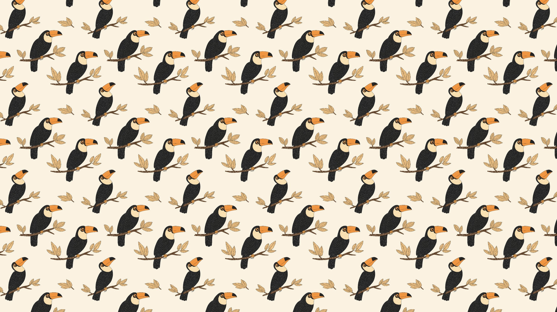 Detailed toucan mural wallpaper design pattern showing elegant tropical birds on beige background by Kids-Mundo