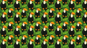 Detailed tropical toucan mural wallpaper design pattern with colorful birds and jungle leaves by Kids-Mundo