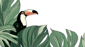 Detailed toucan and tropical foliage mural wallpaper design pattern by Kids-Mundo