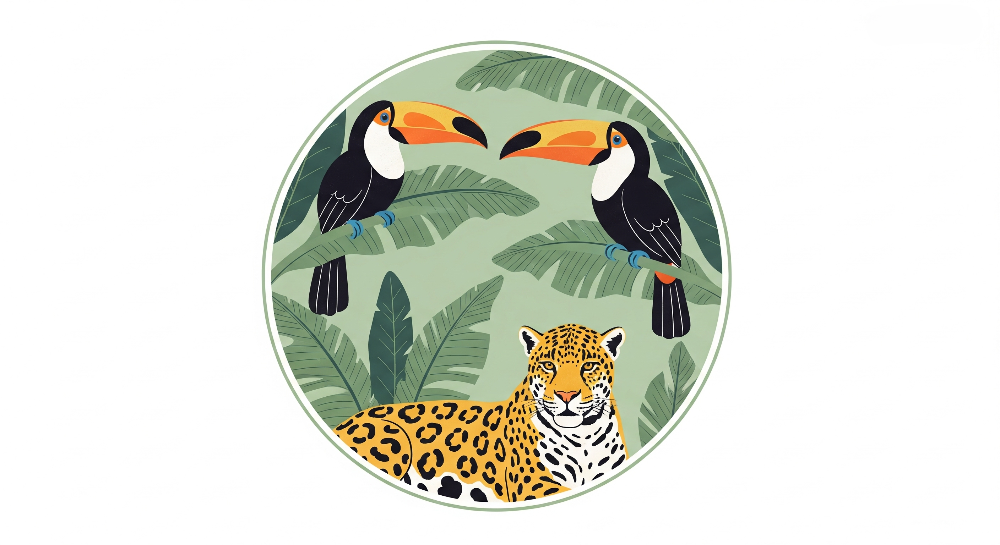Toucans and Jaguar Jungle Medallion Wall Mural