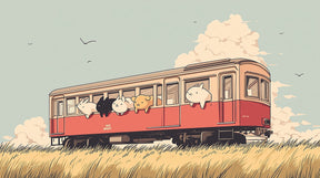 Detailed train animals mural wallpaper design pattern showing vintage railway with cute animals by Kids-Mundo