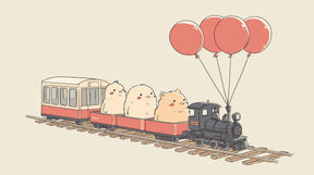 Detailed train animals mural wallpaper design pattern with fluffy creatures and floating balloons by Kids-Mundo