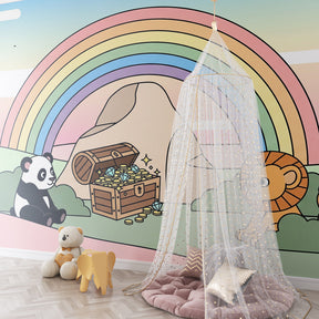 Treasure chest fairy tale wallpaper transforming children's playroom into adventure zone