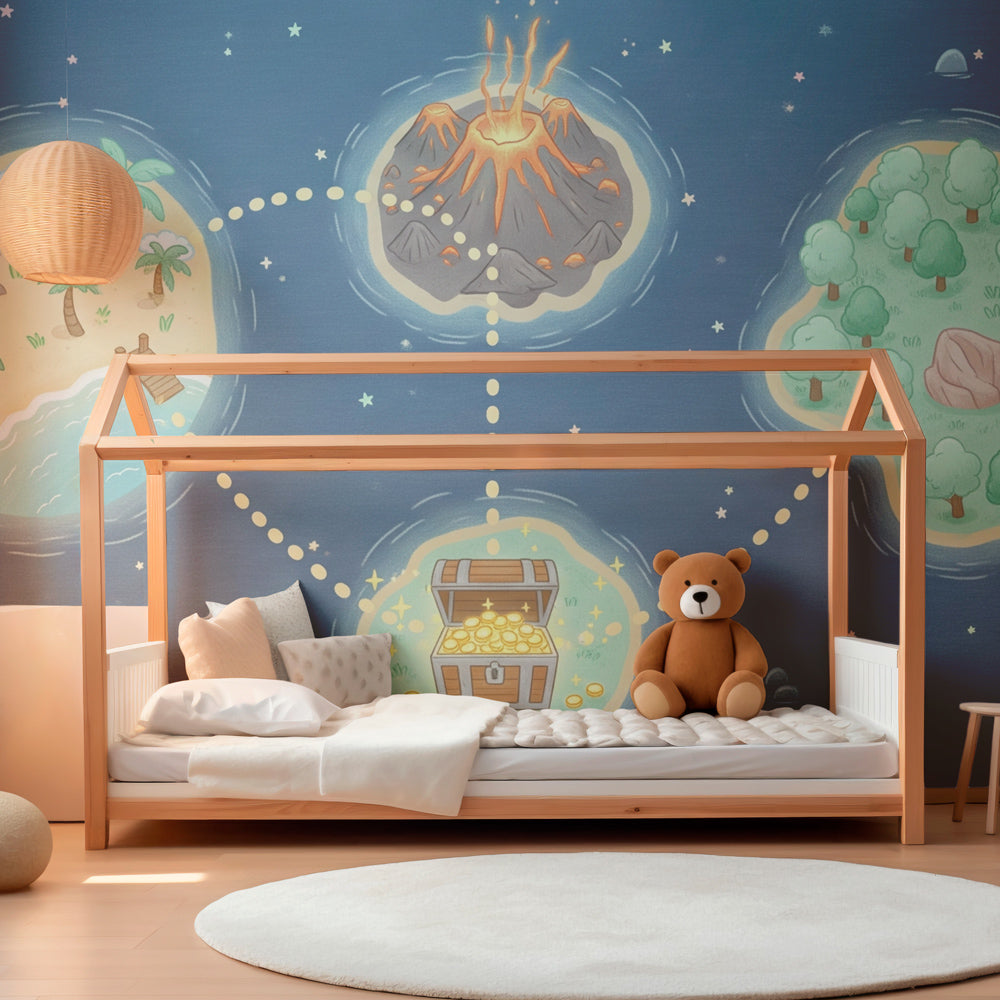 Adventure island wallpaper transforming playroom into treasure hunting paradise