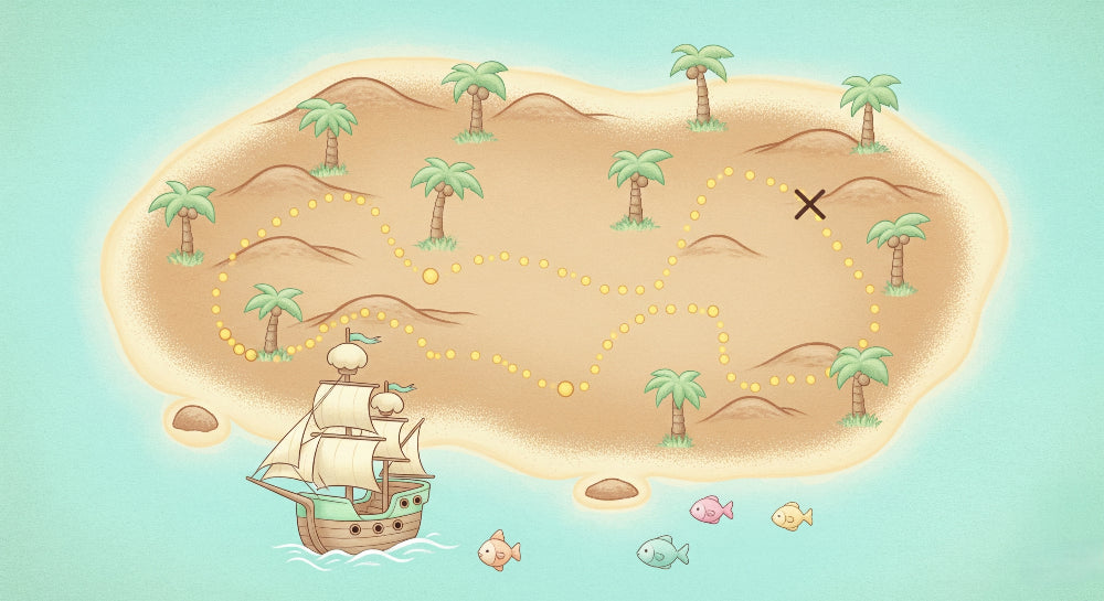 Detailed pirate treasure map mural wallpaper design pattern with ocean theme by Kids-Mundo