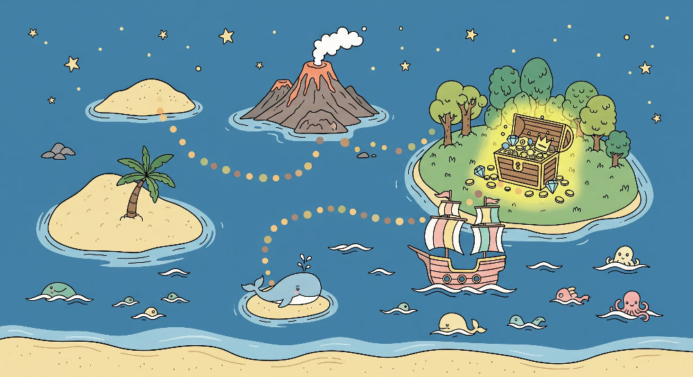 Detailed treasure map mural wallpaper design pattern with pirate ships and sea creatures by Kids-Mundo