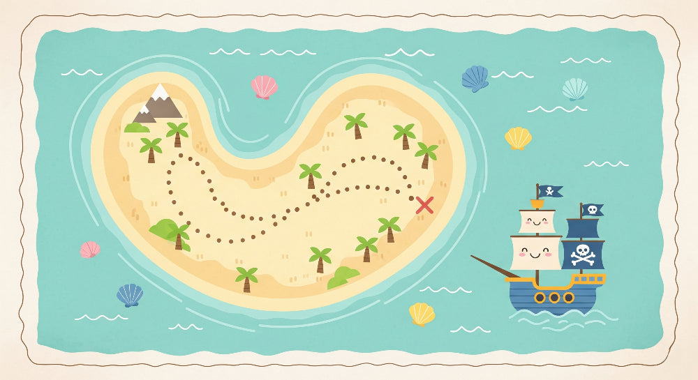Detailed treasure map mural wallpaper design pattern featuring pirate island adventure by Kids-Mundo