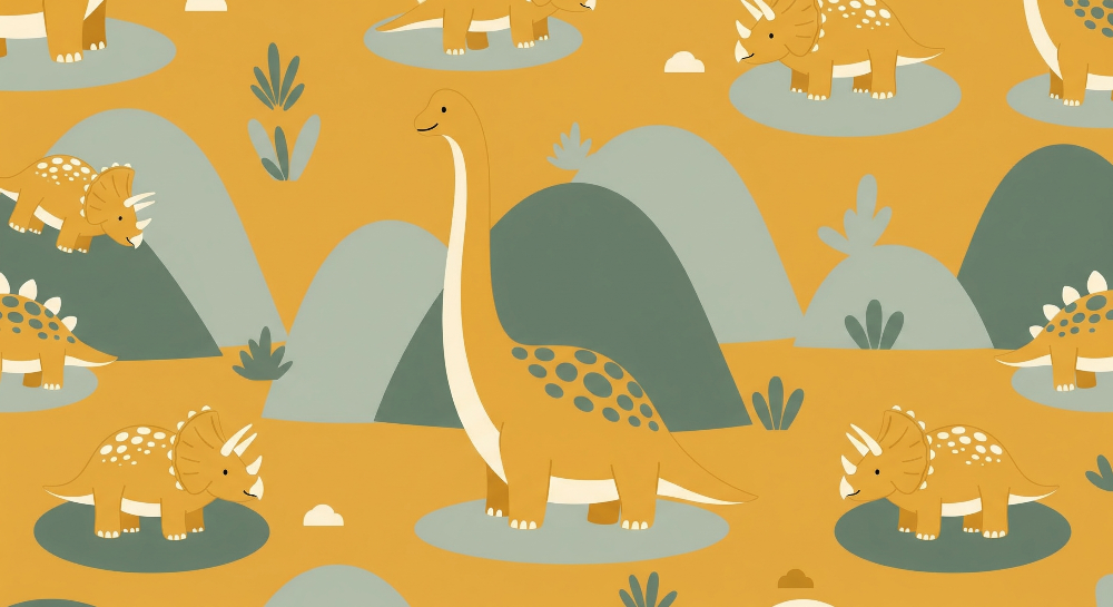 Flat artwork of the Kids-Mundo triceratops and dinosaur golden hills wall mural pattern