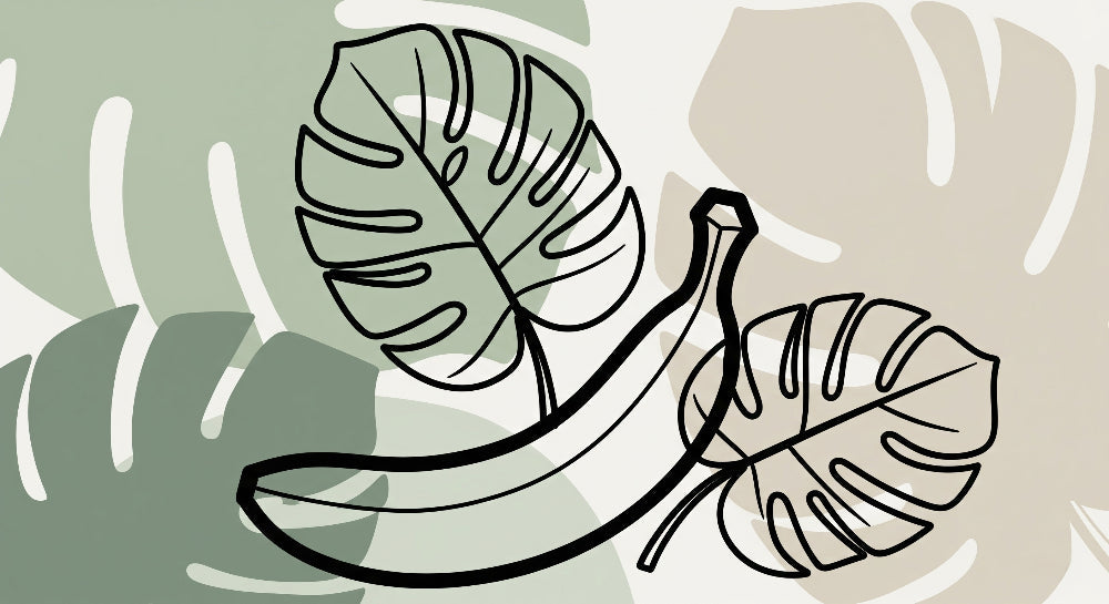 Detailed tropical banana and exotic leaves mural wallpaper design pattern by Kids-Mundo