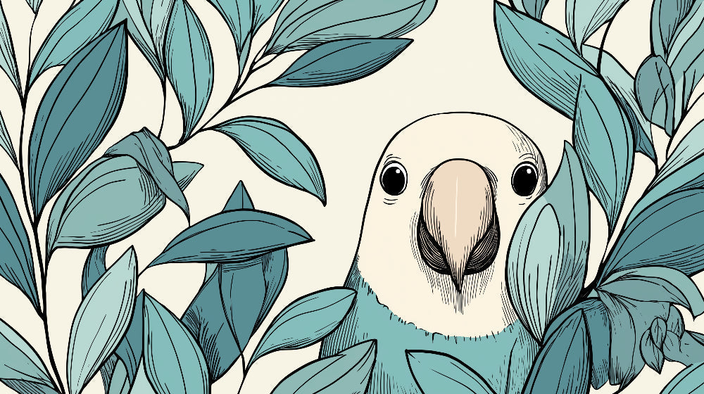 Detailed tropical bird and foliage mural wallpaper design pattern by Kids-Mundo showing colorful artwork