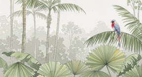 Detailed tropical bird and jungle foliage mural wallpaper design pattern by Kids-Mundo