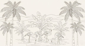 Detailed tropical flamingo and palm tree mural wallpaper design pattern by Kids-Mundo