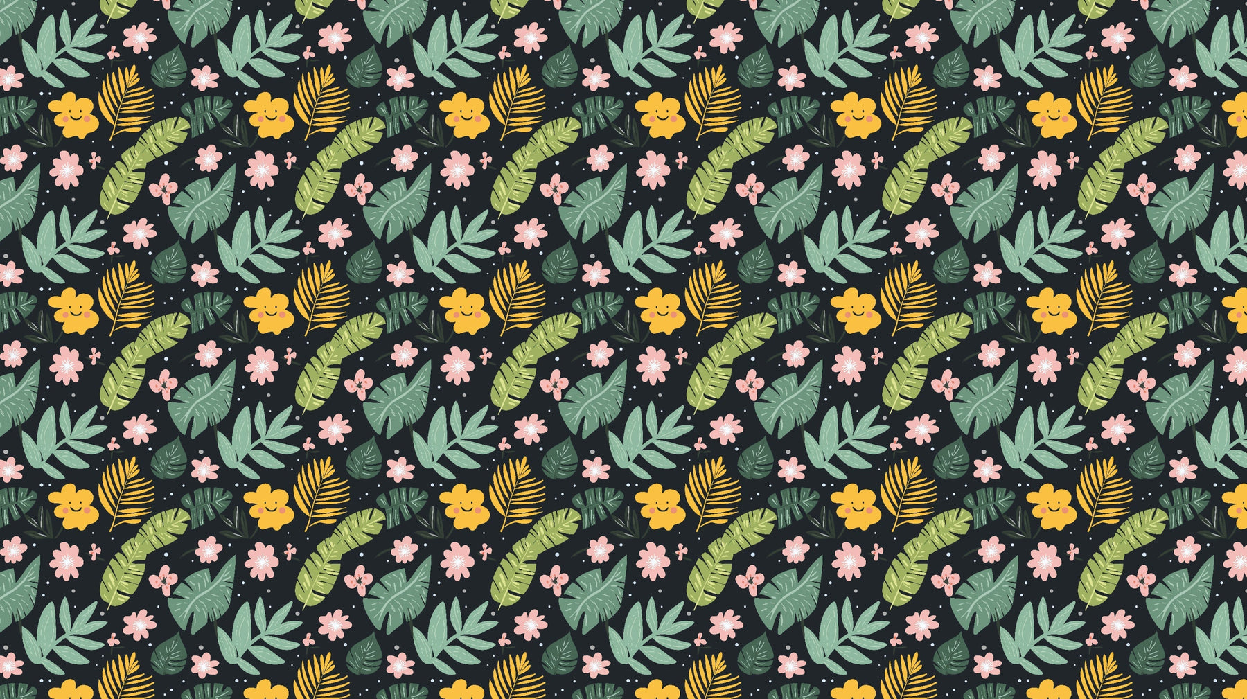 Detailed tropical floral mural wallpaper design pattern with botanical motifs on dark background by Kids-Mundo